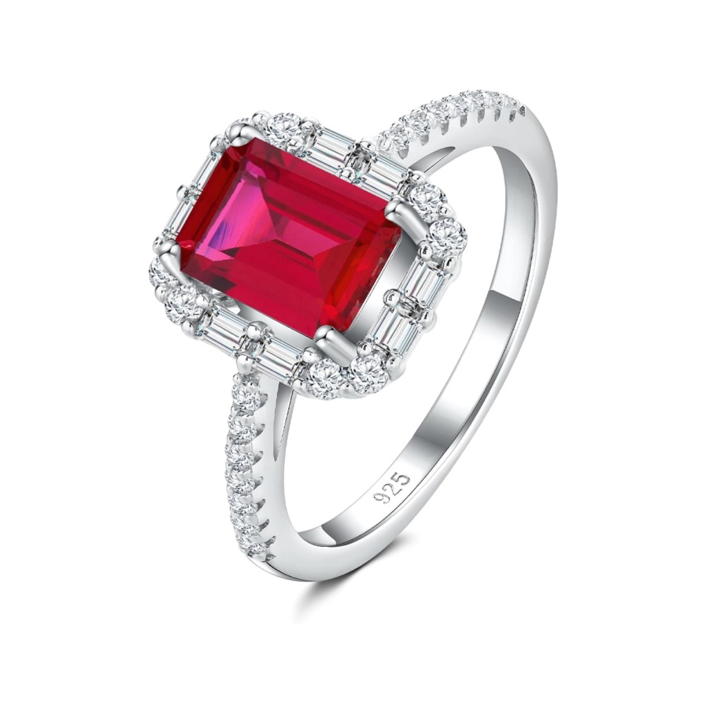 Vintage Glam Ring | Emerald Cut Halo Diamonds | White Gold & Sterling Silver